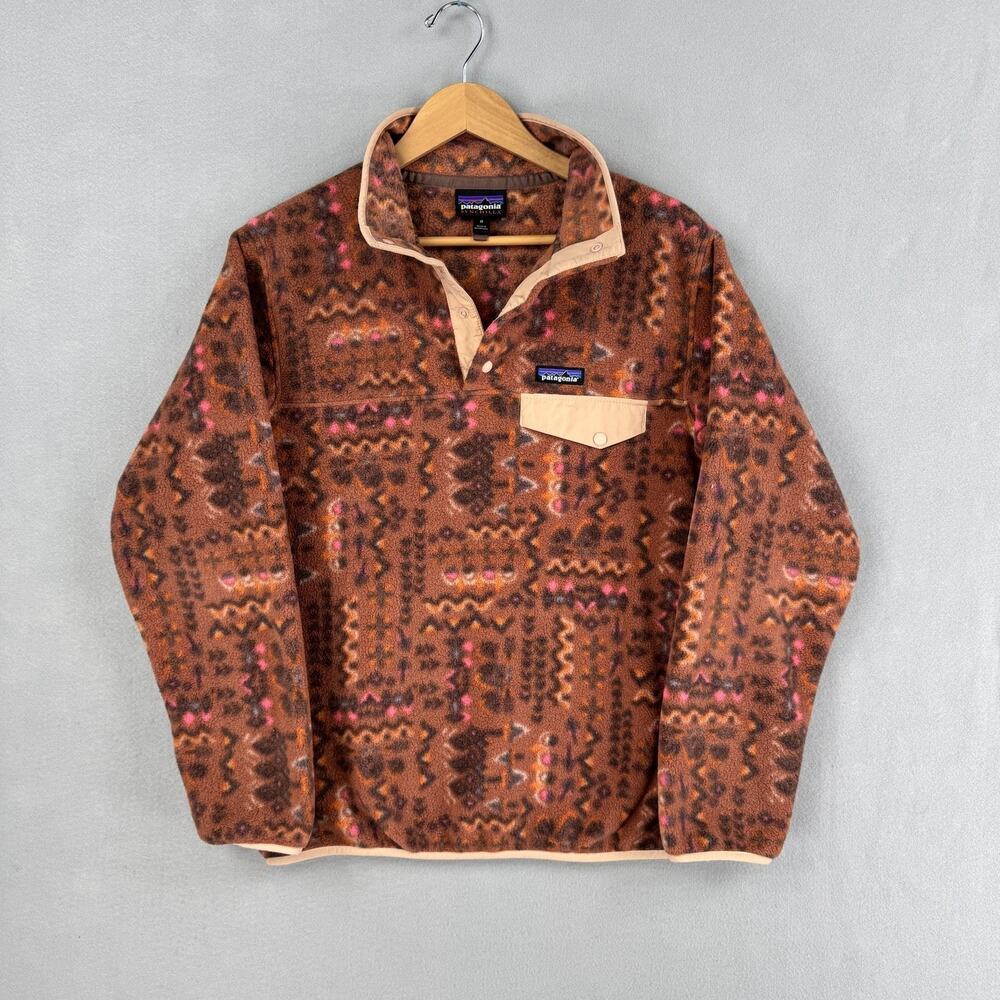 Patagonia Synchilla Jacket Womens Medium Brown Geometric Fleece Snap-T Pullover
